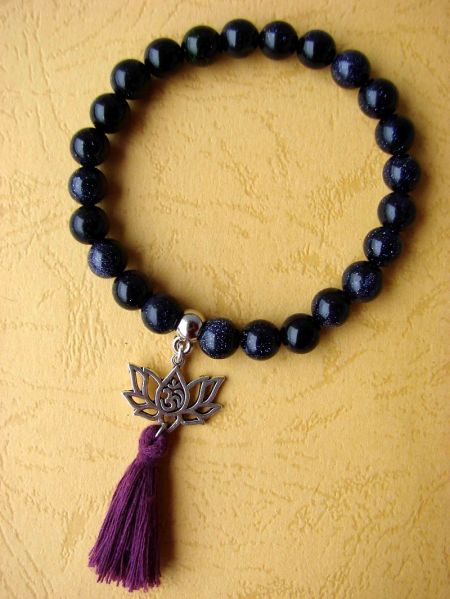 Blue Goldstone and Pendant Lotus OM, Bracelet - Traditional Style